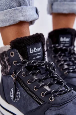 Outlet Lee Cooper Damskie Botki Ocieplane LCJ-22-31-1450 Granatowe