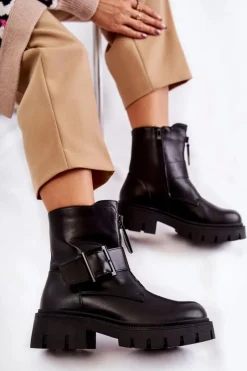 Hot Damskie Botki Ocieplane Na Suwak Czarne Torey Damskie Botki Ocieplane|Czarne Botki