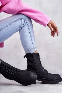 Online Damskie Botki Ocieplane Na Suwak Czarne Fabiola Damskie Botki Sznurowane|Czarne Botki