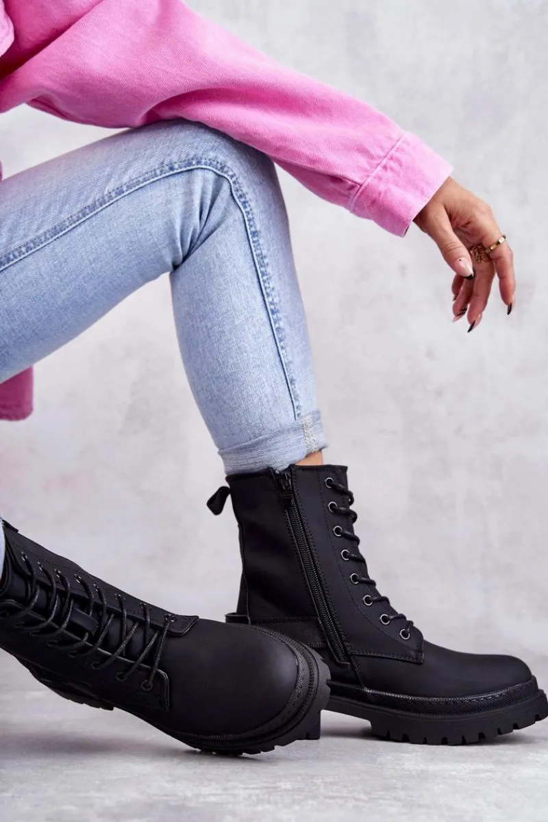 Online Damskie Botki Ocieplane Na Suwak Czarne Fabiola Damskie Botki Sznurowane|Czarne Botki