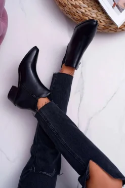 Hot Boto Damskie Botki Płaskie Czarne Murino