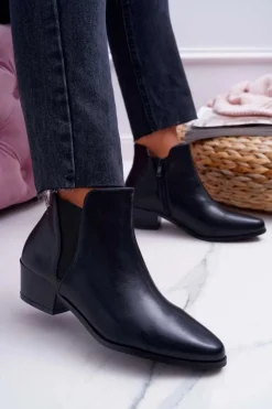 Hot Boto Damskie Botki Płaskie Czarne Murino