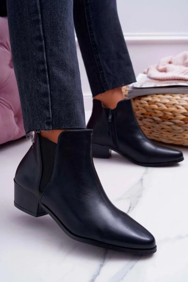 Hot Boto Damskie Botki Płaskie Czarne Murino