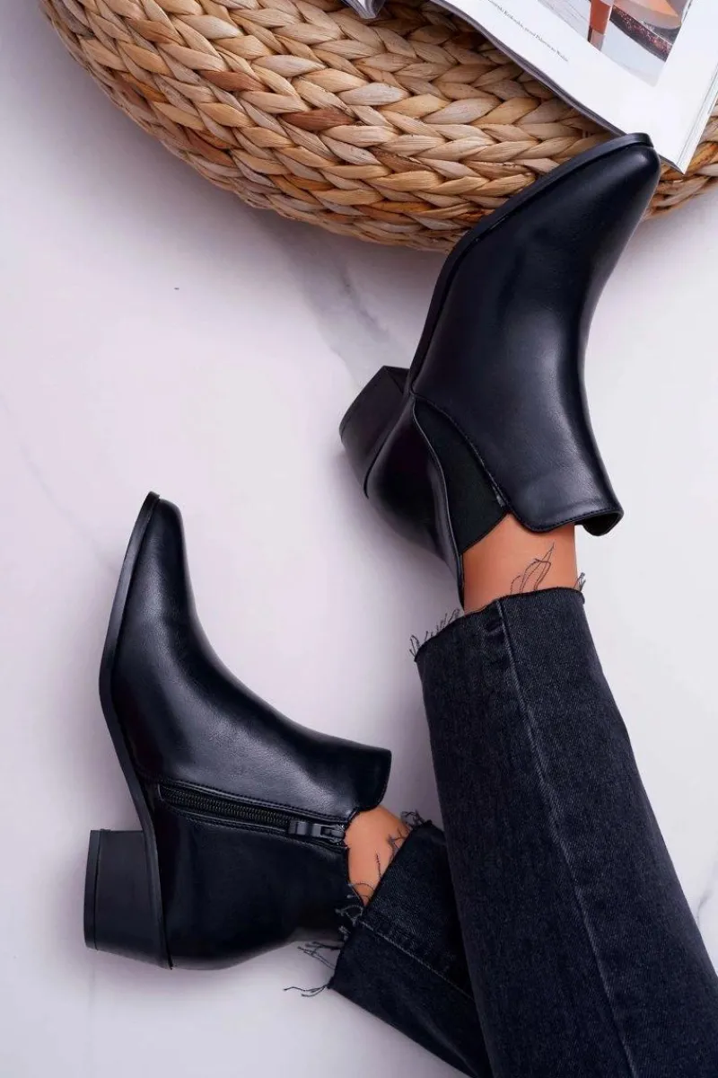 Hot Boto Damskie Botki Płaskie Czarne Murino