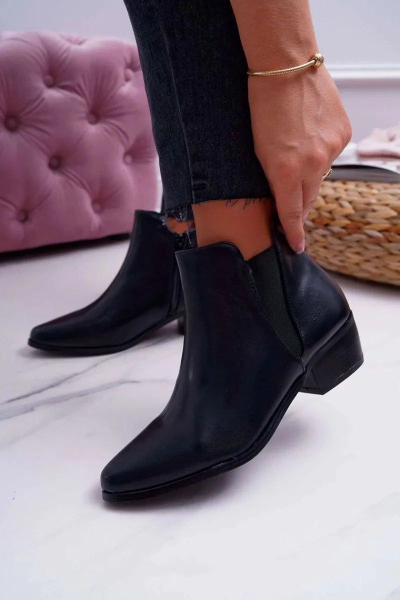 Hot Boto Damskie Botki Płaskie Czarne Murino