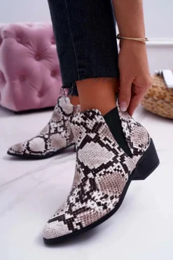 Sale Boto Damskie Botki Płaskie Skóra Węża Murino