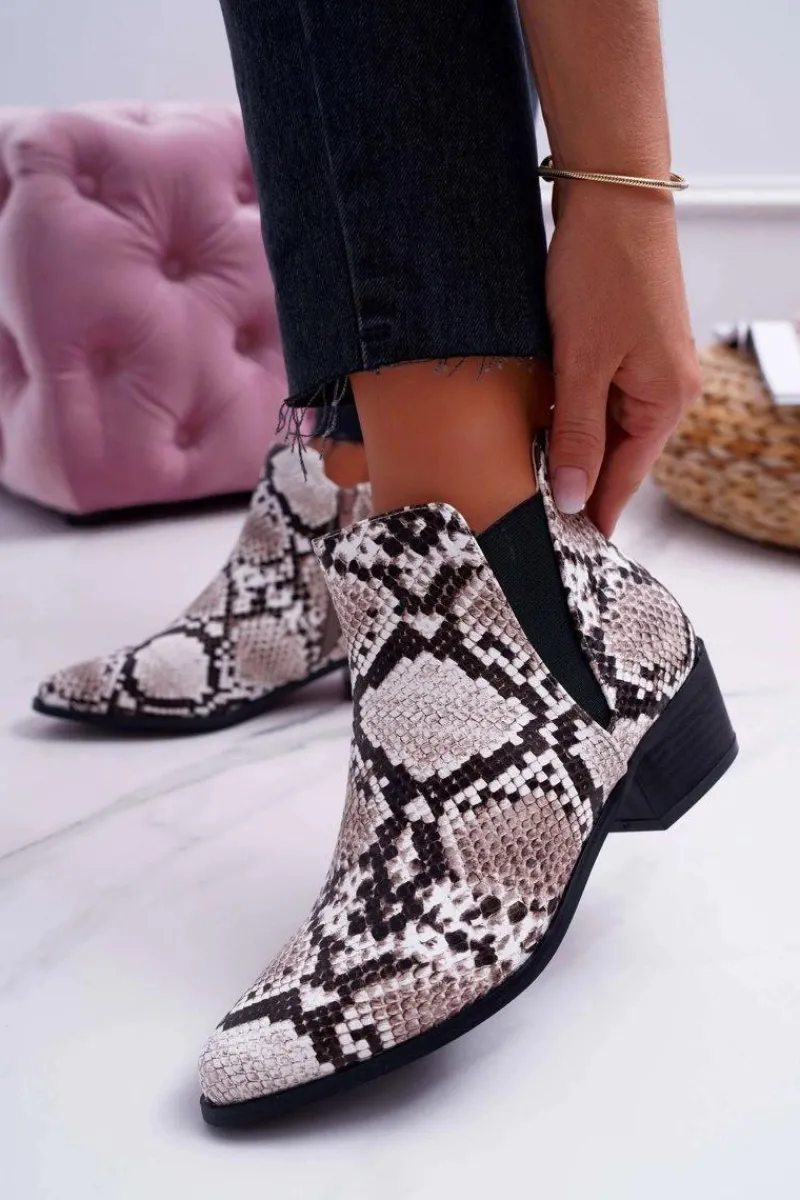 Sale Boto Damskie Botki Płaskie Skóra Węża Murino