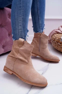 Online Boto Damskie Botki Saszki Na Koturnie Beżowe Ellen