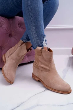 Online Boto Damskie Botki Saszki Na Koturnie Beżowe Ellen