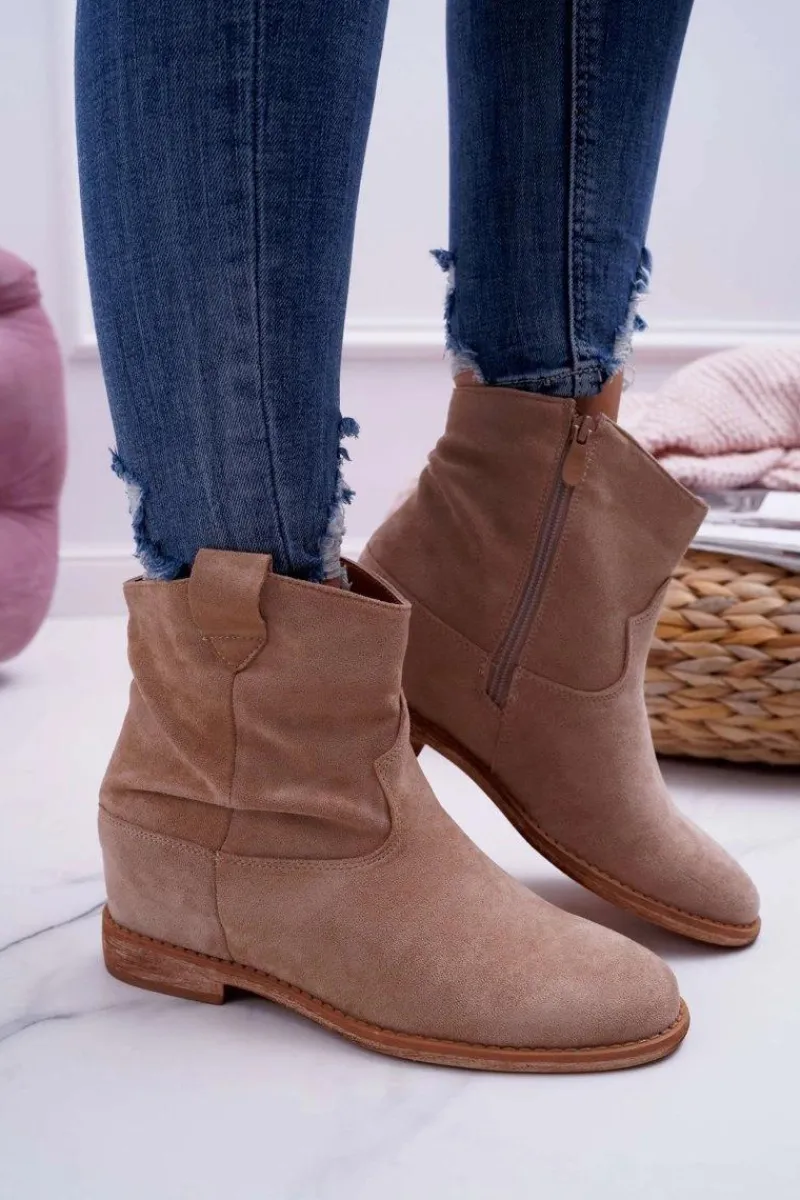 Online Boto Damskie Botki Saszki Na Koturnie Beżowe Ellen