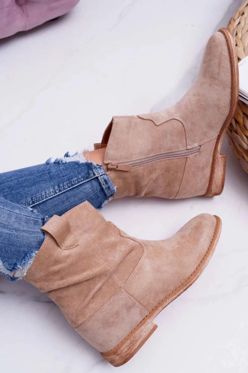 Online Boto Damskie Botki Saszki Na Koturnie Beżowe Ellen