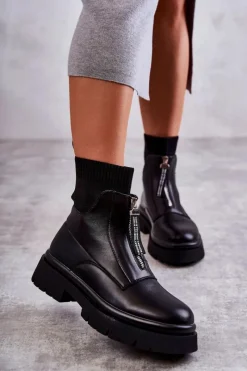 Online Damskie Botki Skarpetkowe Na Suwak Czarne Shelter Damskie Czarne Botki|Botki Płaskie