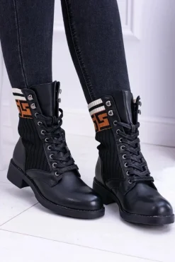 Botki Sznurowane|Botki Płaskie>Boto Damskie Botki Skarpetkowe Czarne Herse