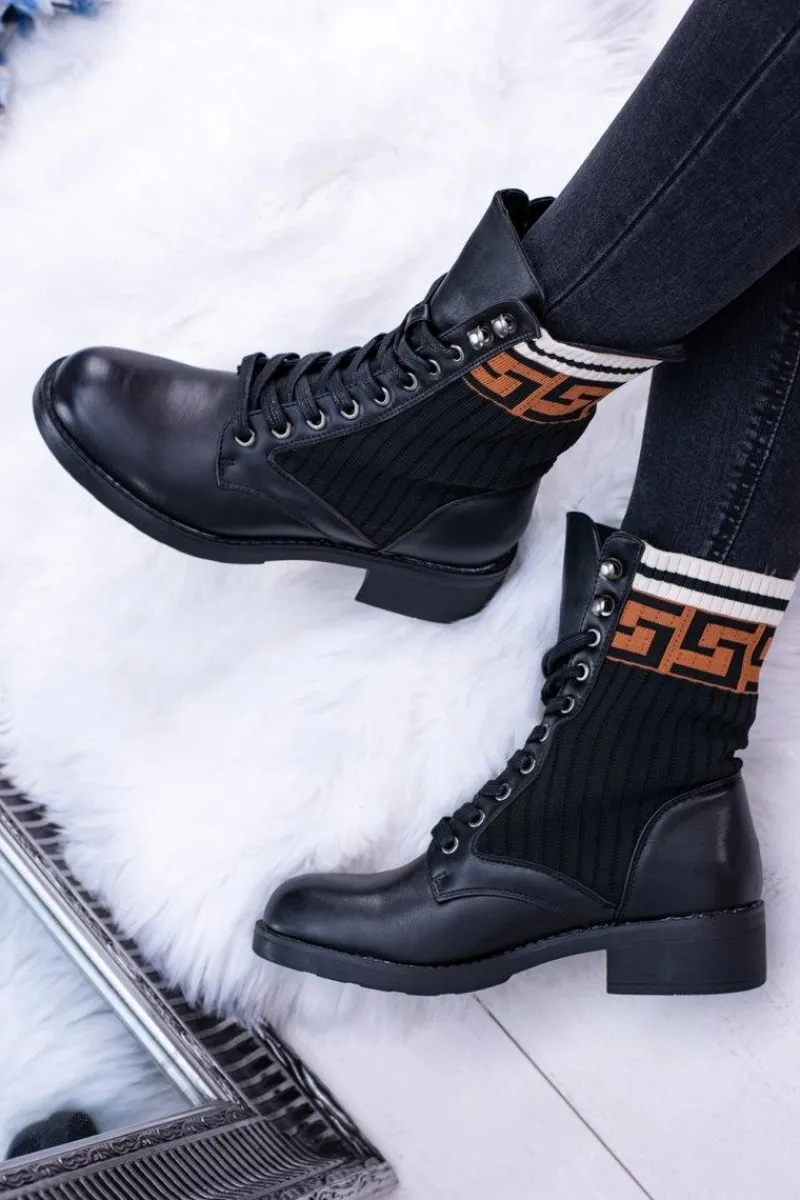 Botki Sznurowane|Botki Płaskie>Boto Damskie Botki Skarpetkowe Czarne Herse