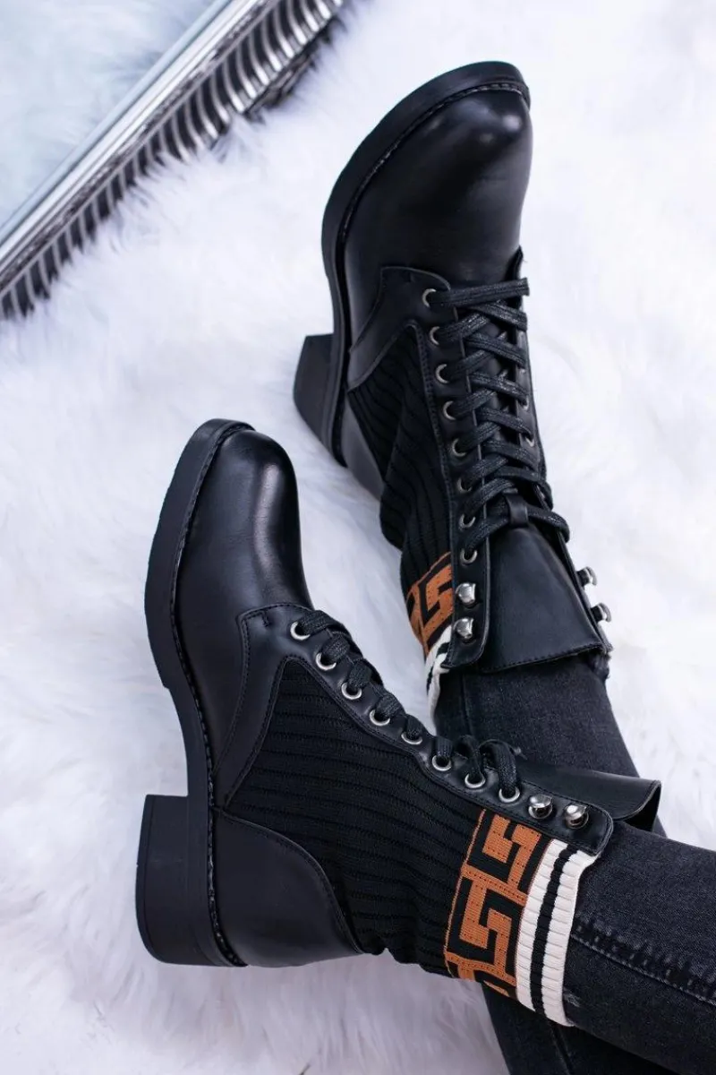 Botki Sznurowane|Botki Płaskie>Boto Damskie Botki Skarpetkowe Czarne Herse