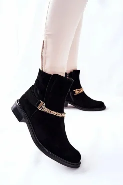 Online Boto Damskie Botki Skórzane Nicole Czarne Dome