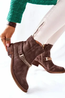 New Damskie Botki Skórzane Nicole Brązowe Dome Damskie Botki Wiosenne|Brązowe I Beżowe Botki