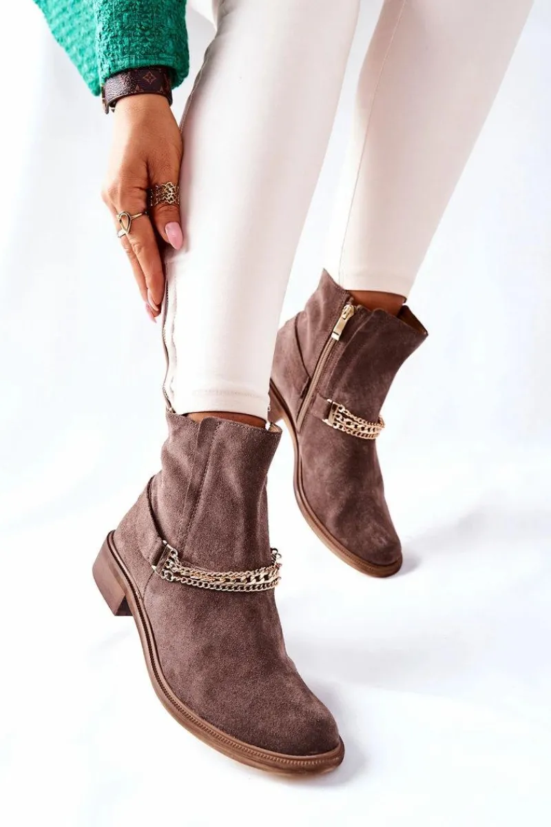 New Damskie Botki Skórzane Nicole Brązowe Dome Damskie Botki Wiosenne|Brązowe I Beżowe Botki