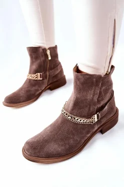 New Damskie Botki Skórzane Nicole Brązowe Dome Damskie Botki Wiosenne|Brązowe I Beżowe Botki