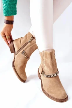 Botki Wiosenne|Brązowe I Beżowe Botki>Boto Damskie Botki Skórzane Nicole Beżowe Dome
