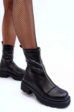 Online Boto Damskie Botki Skórzane Z Suwakiem Czarne Aravalur