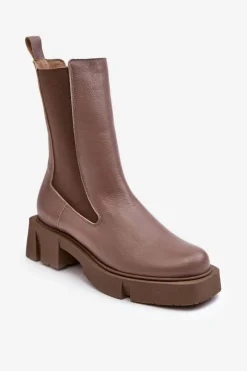 Botki Ocieplane|Botki Skórzane>Laura Messi Damskie Botki Sztyblety 2693/230 Brązowe Brązowy