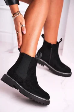 Outlet Damskie Botki Sztyblety Czarne Resist Damskie Czarne Botki|Botki Zimowe Damskie