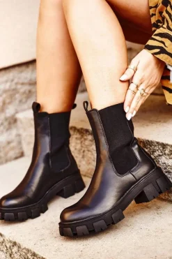 Sale Damskie buty S.Barski Damskie Botki Sztyblety Na Platformie Czarne Genius