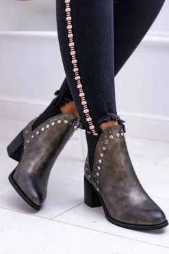 Outlet Damskie Botki Sztyblety Na Słupku Nity Savage Damskie Botki Na Słupku|Botki Zimowe Damskie