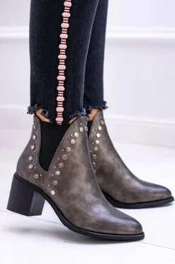 Outlet Damskie Botki Sztyblety Na Słupku Nity Savage Damskie Botki Na Słupku|Botki Zimowe Damskie