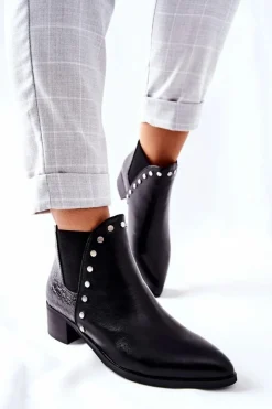 Best Boto Damskie Botki Sztyblety Na Obcasie Czarne Barretos