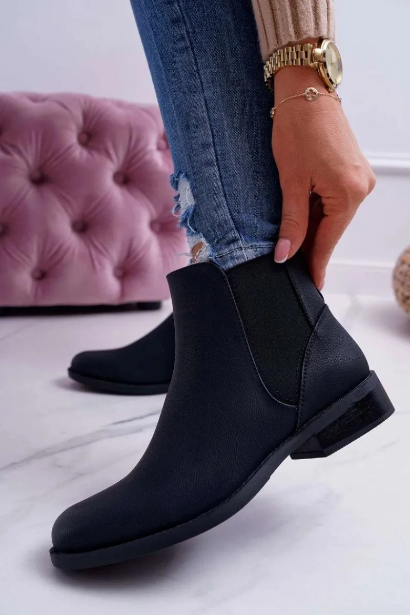 Discount Damskie buty S.Barski Damskie Botki Sztyblety Płaski Obcas Czarne Barski 18-75