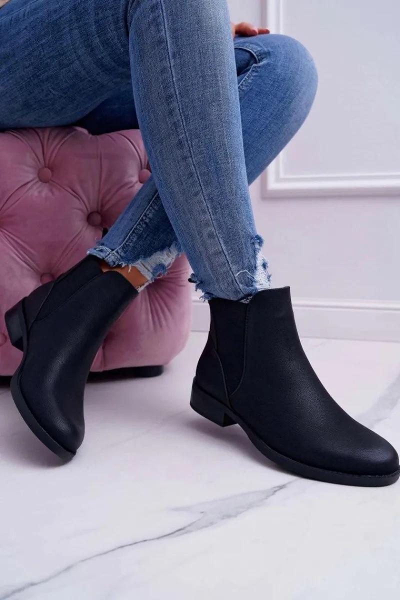 Discount Damskie buty S.Barski Damskie Botki Sztyblety Płaski Obcas Czarne Barski 18-75