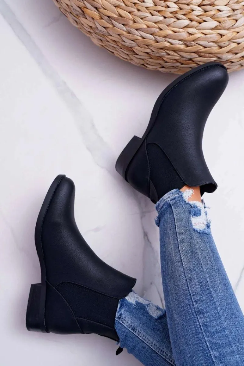 Discount Damskie buty S.Barski Damskie Botki Sztyblety Płaski Obcas Czarne Barski 18-75