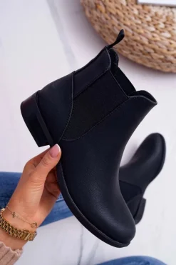 Discount Damskie buty S.Barski Damskie Botki Sztyblety Płaski Obcas Czarne Barski 18-75