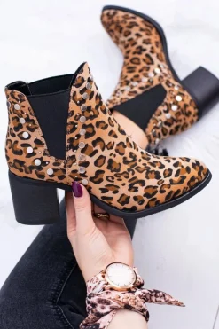 Sale Damskie Botki Sztyblety W Panterkę Na Słupku Nity Savage Damskie Botki Na Słupku|Botki Zimowe Damskie