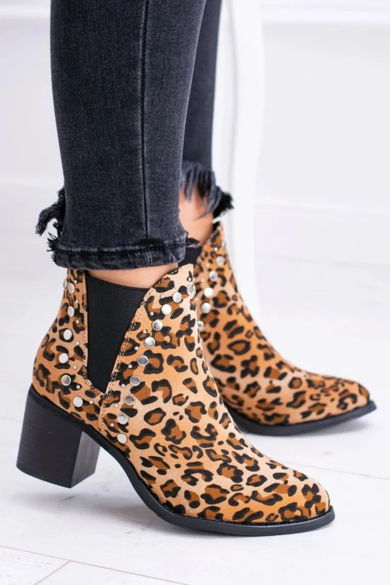 Sale Damskie Botki Sztyblety W Panterkę Na Słupku Nity Savage Damskie Botki Na Słupku|Botki Zimowe Damskie