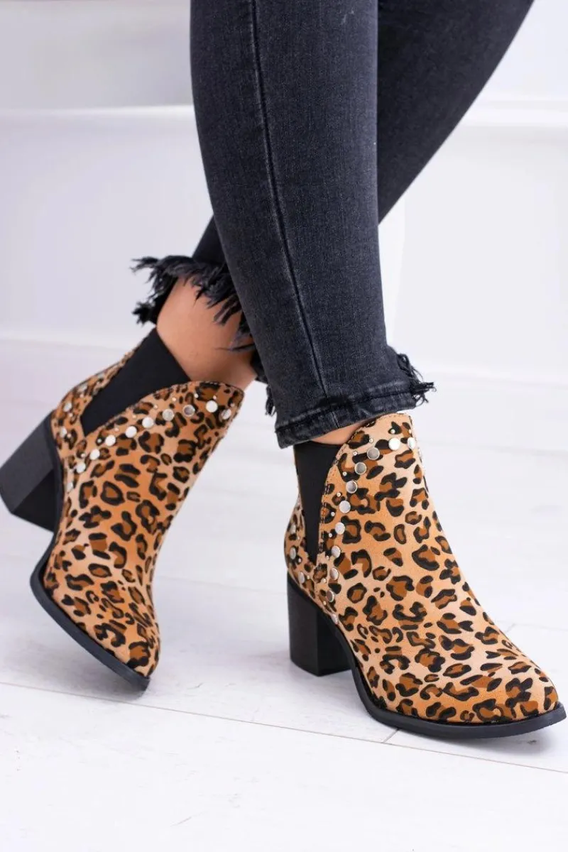 Sale Damskie Botki Sztyblety W Panterkę Na Słupku Nity Savage Damskie Botki Na Słupku|Botki Zimowe Damskie