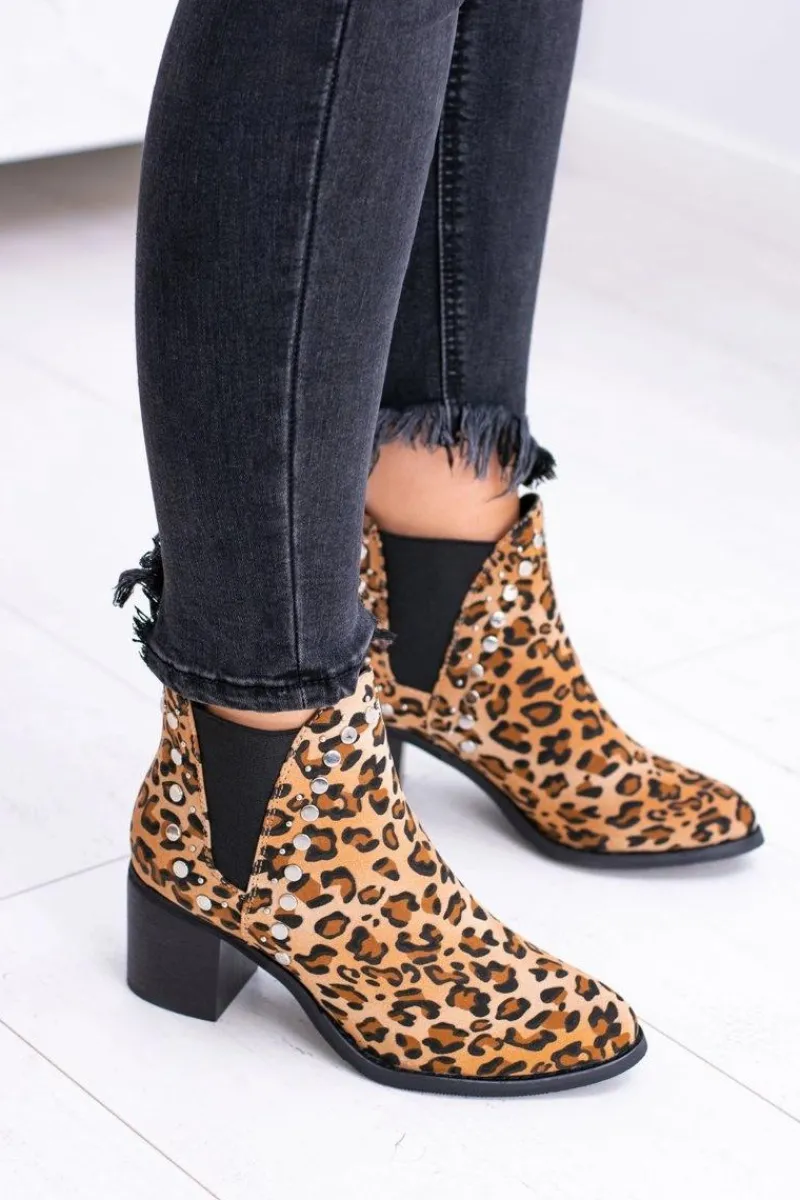 Sale Damskie Botki Sztyblety W Panterkę Na Słupku Nity Savage Damskie Botki Na Słupku|Botki Zimowe Damskie