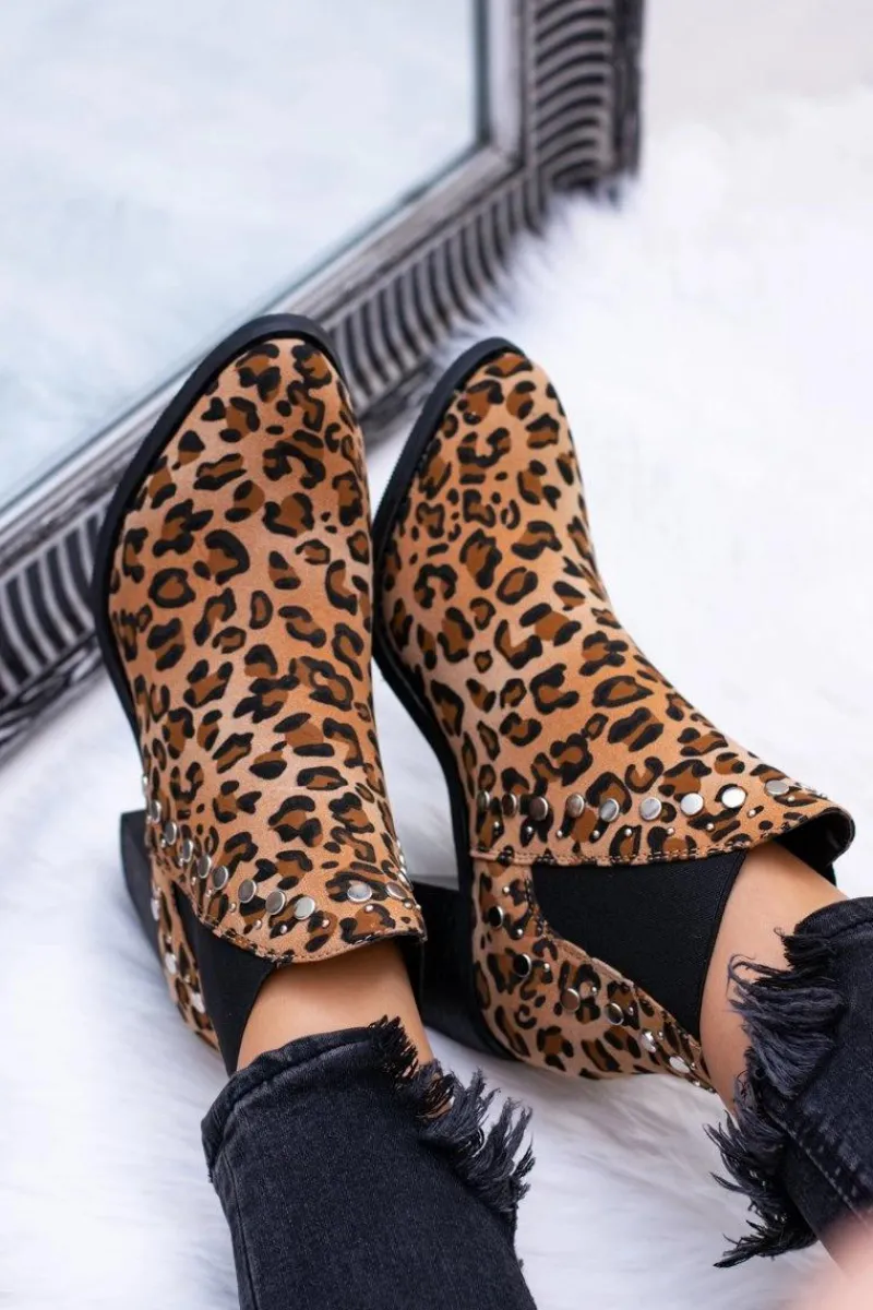 Sale Damskie Botki Sztyblety W Panterkę Na Słupku Nity Savage Damskie Botki Na Słupku|Botki Zimowe Damskie