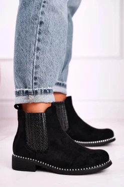 Czarne Botki|Botki Zimowe Damskie><noscript><img width=