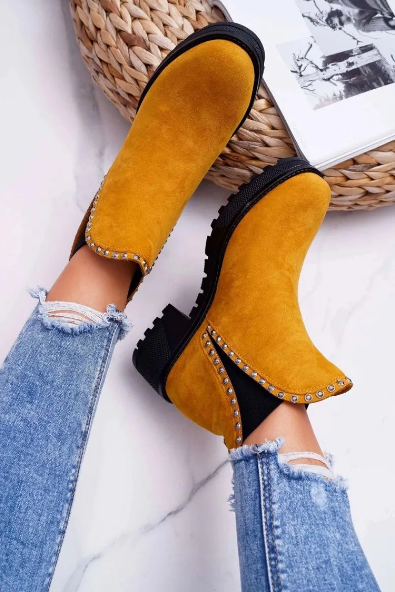 Outlet Damskie Botki Sztyblety Z Cyrkoniami Żółte Sissy Damskie Botki Zimowe Damskie|Brązowe I Beżowe Botki