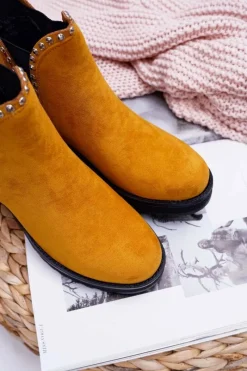 Outlet Damskie Botki Sztyblety Z Cyrkoniami Żółte Sissy Damskie Botki Zimowe Damskie|Brązowe I Beżowe Botki