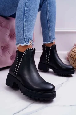 Hot Boto Damskie Botki Sztyblety Z Cyrkoniami Czarne Sissy