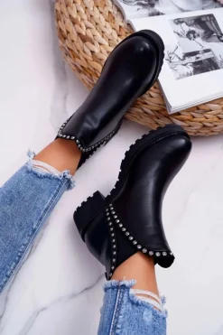 Hot Boto Damskie Botki Sztyblety Z Cyrkoniami Czarne Sissy