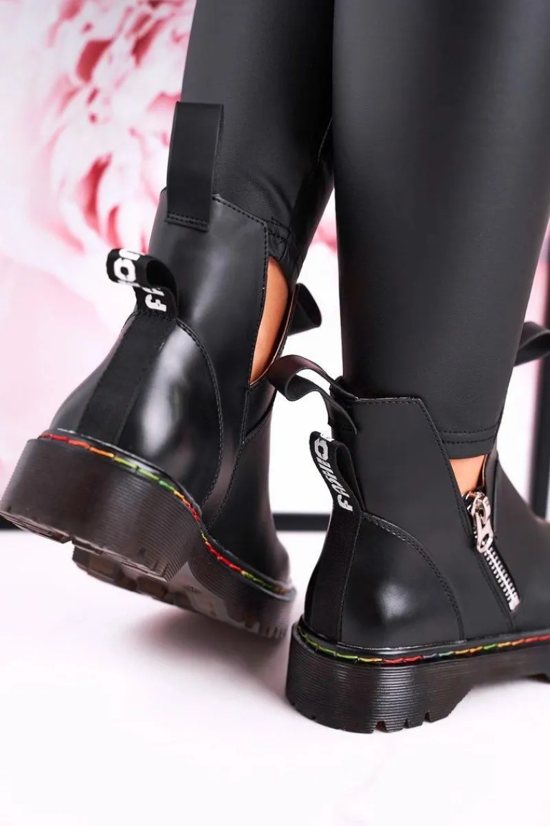 Botki Wiosenne|Czarne Botki>Boto Damskie Botki Sztyblety Z Kolorowym Przeszyciem Czarne Addison