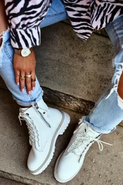 Hot Damskie Botki Trapery Big Star Białe GG274597 Damskie Damskie Trapery|Botki Sznurowane