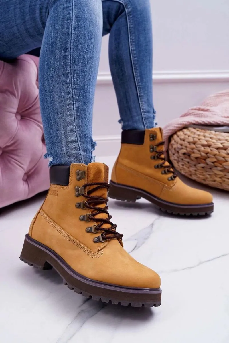 Damskie Trapery|Botki Sznurowane>Big Star Shoes Damskie Botki Trapery Big Star Camel EE274035