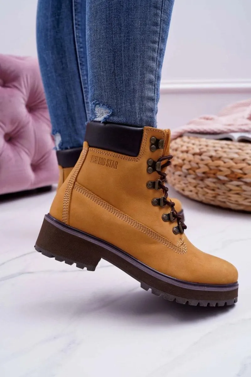 Damskie Trapery|Botki Sznurowane>Big Star Shoes Damskie Botki Trapery Big Star Camel EE274035