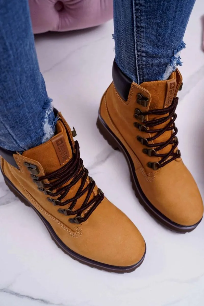 Damskie Trapery|Botki Sznurowane>Big Star Shoes Damskie Botki Trapery Big Star Camel EE274035